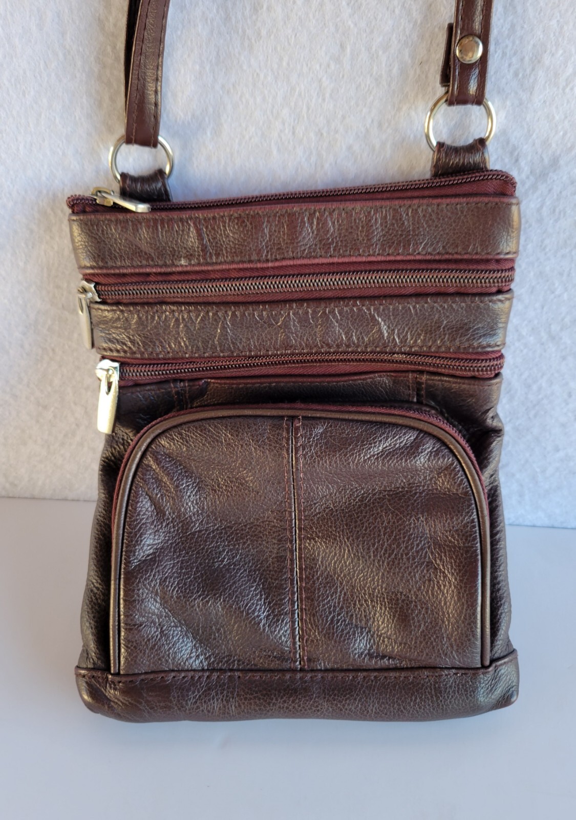 Crossbody Bag for Women, Genuine Leather Multi-Pocket Purse with Medium Wine-image