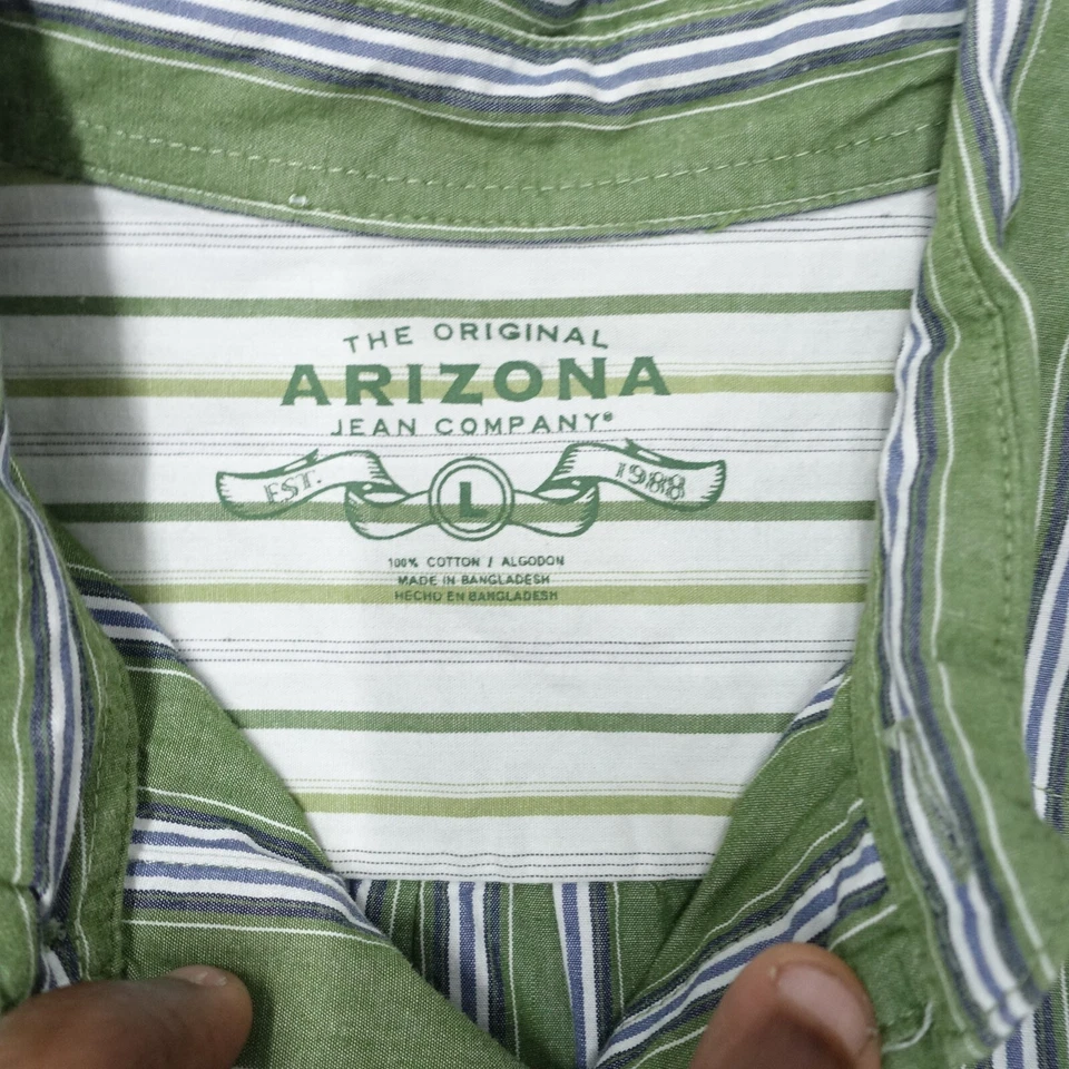 Arizona Shirt Boys Large Green Striped Cotton Classic Fit Long Sleeve Button-Up - Image 3 of 4