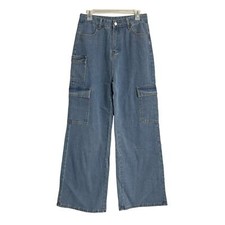 Vintage Cargo Pocket Jeans Straight Leg Loose Casual Wide Leg Trousers Sz L