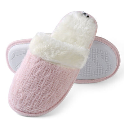 Aerusi Women Knit Faux Fur Lined Slippers Memory Foam House Bedroom Indoor  Shoes