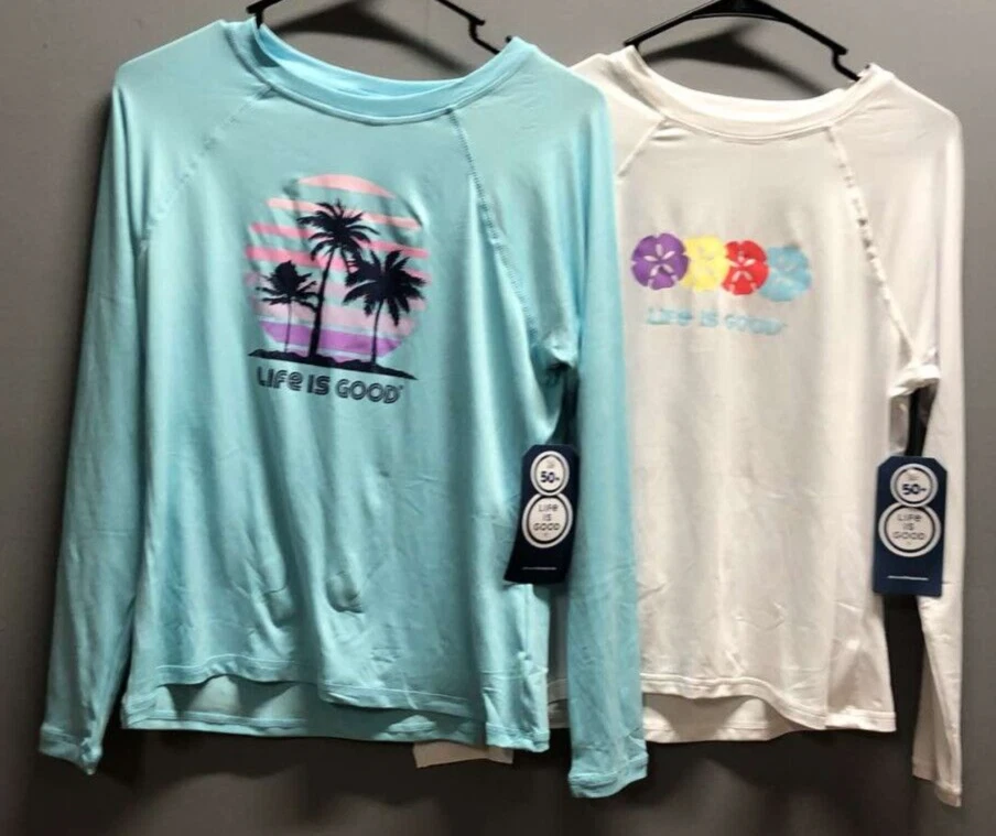 2PC Life is Good Ladies Long Sleeve Sunshirts UPF 50+ SET ~ Medium ~ FAST SHIP