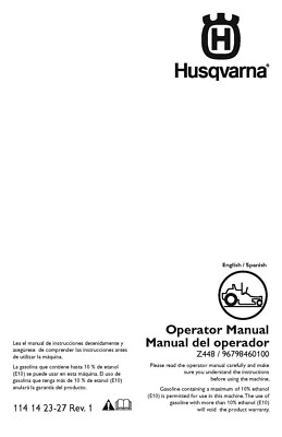 Husqvarna Z448 96798460100 Operator Manual For Zero Turn Mower COIL BOUND