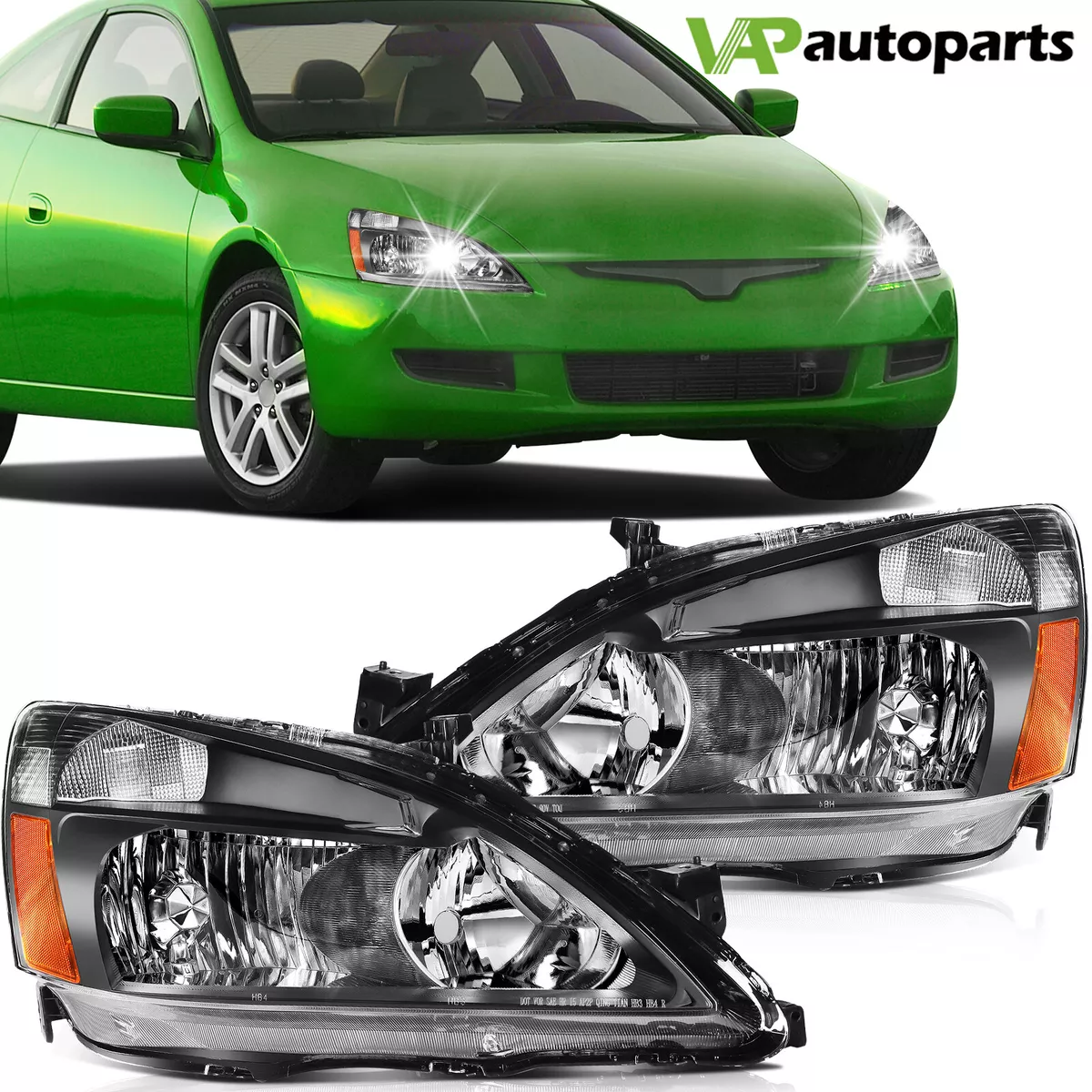 Fits 2003-2007 Honda Accord 2/4Dr Headlights Assembly Pair Replacement  Headlamps