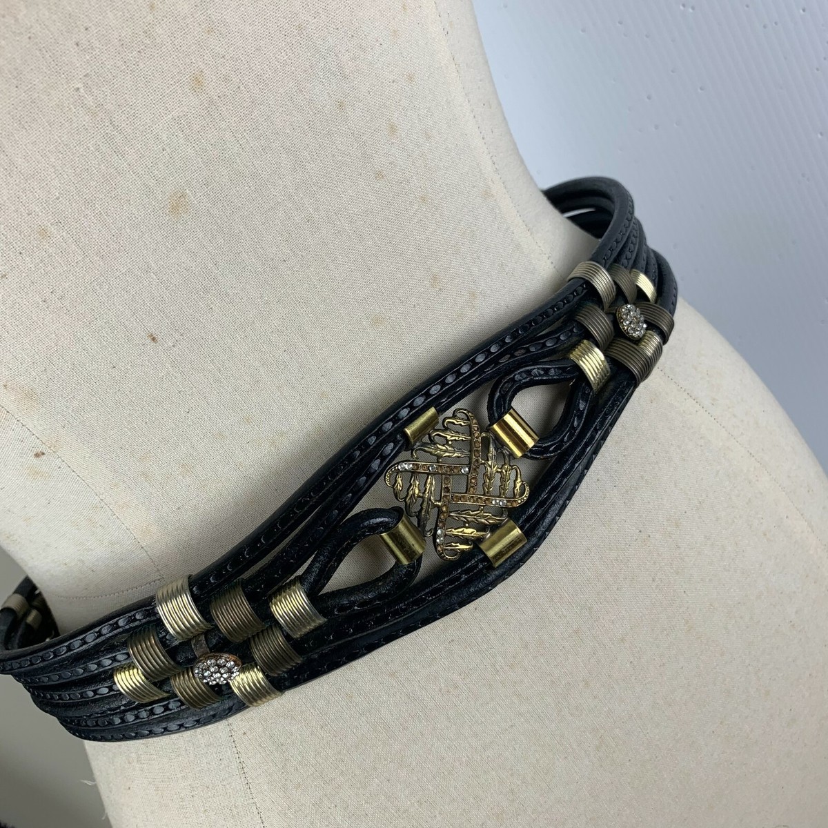 1970s Sultanija Florence Italy Black Leather Belt Wide Cords 