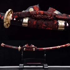 Fighting Yano 1095 steel clay tempered japanese Tachi sword copper fitting tsuba