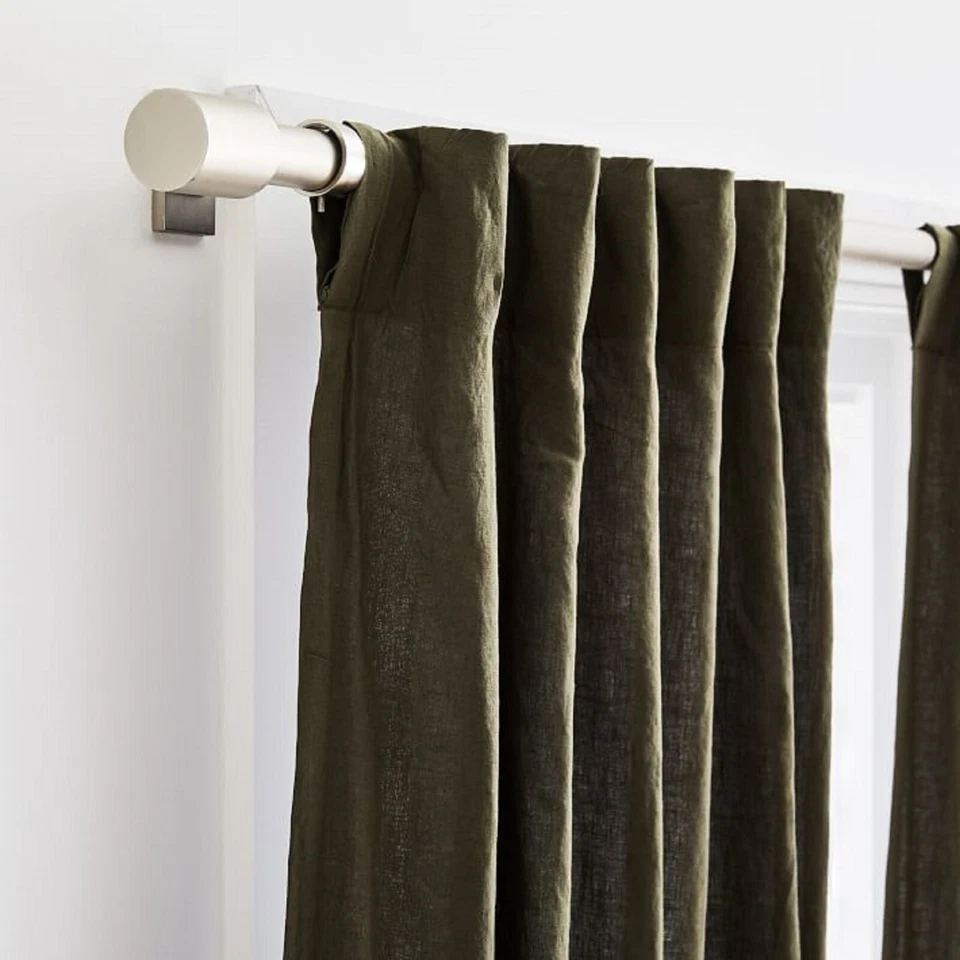 Linen curtain Dark Moss Green Color Living Room two panels Bedroom Curtain Set - Image 3 of 4