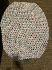 New Hand Knit By Me Baby Blue Sparkle / Pink White Baby /Lap Blanket 36 L X 40 W