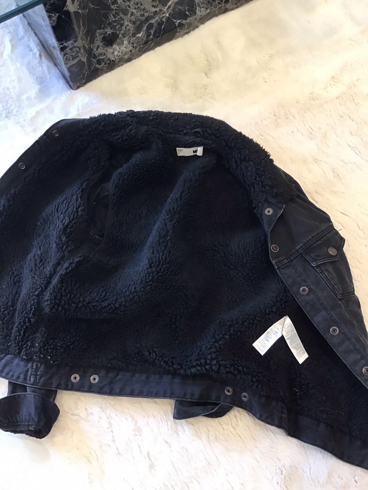 Black denim jacket fleece lined uk 8 very good condition eBay