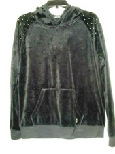 WOMEN'S JUICY COUTURE BLACK VELVET BEADS LOGO POCKETS HOOD SWEATSHIRT SIZE M