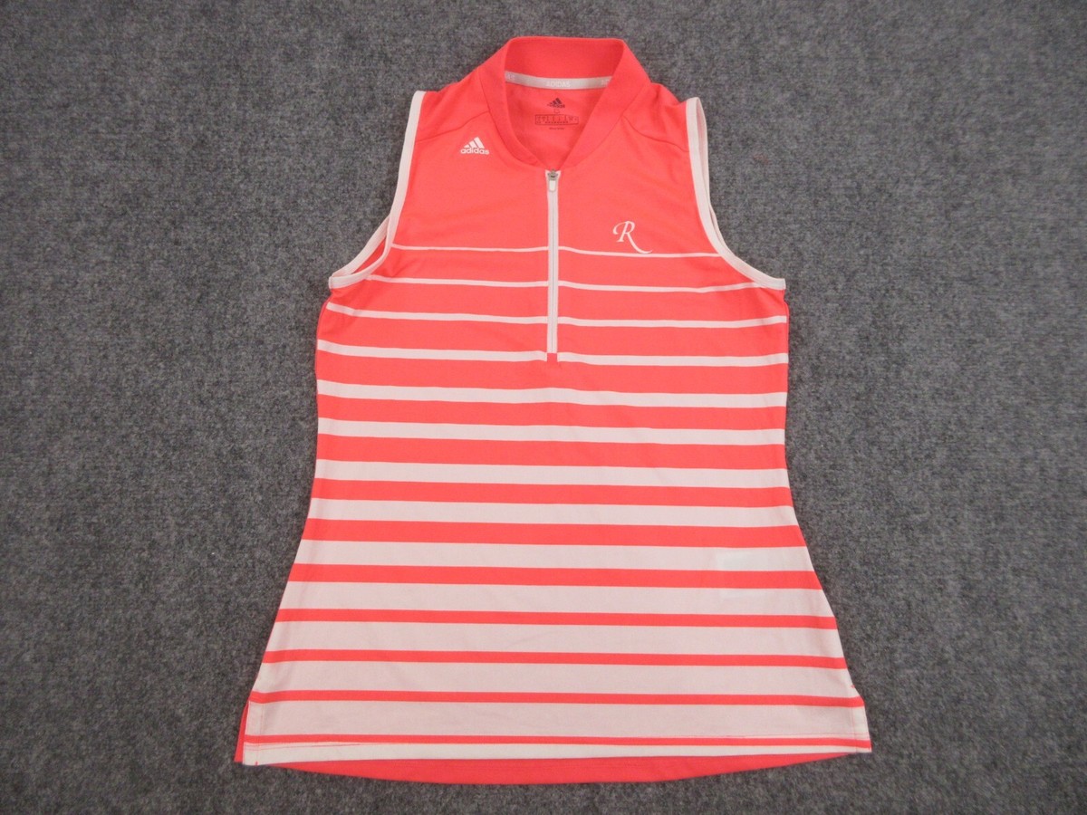 Adidas Polo Shirt Womens Small Pink White Quarter Zip Golf Sleeveless Ladies