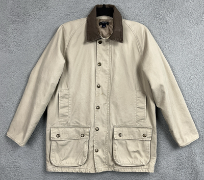 #ad #ad Lands End Barn Coat Chore Jacket Mens Medium Beige Field Jacket Quilted Lining $35.99
