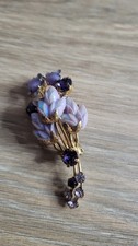 Vintage 1950s Lavender Frosted Art Glass Flower Brooch Amethyst Rhinestone Spray