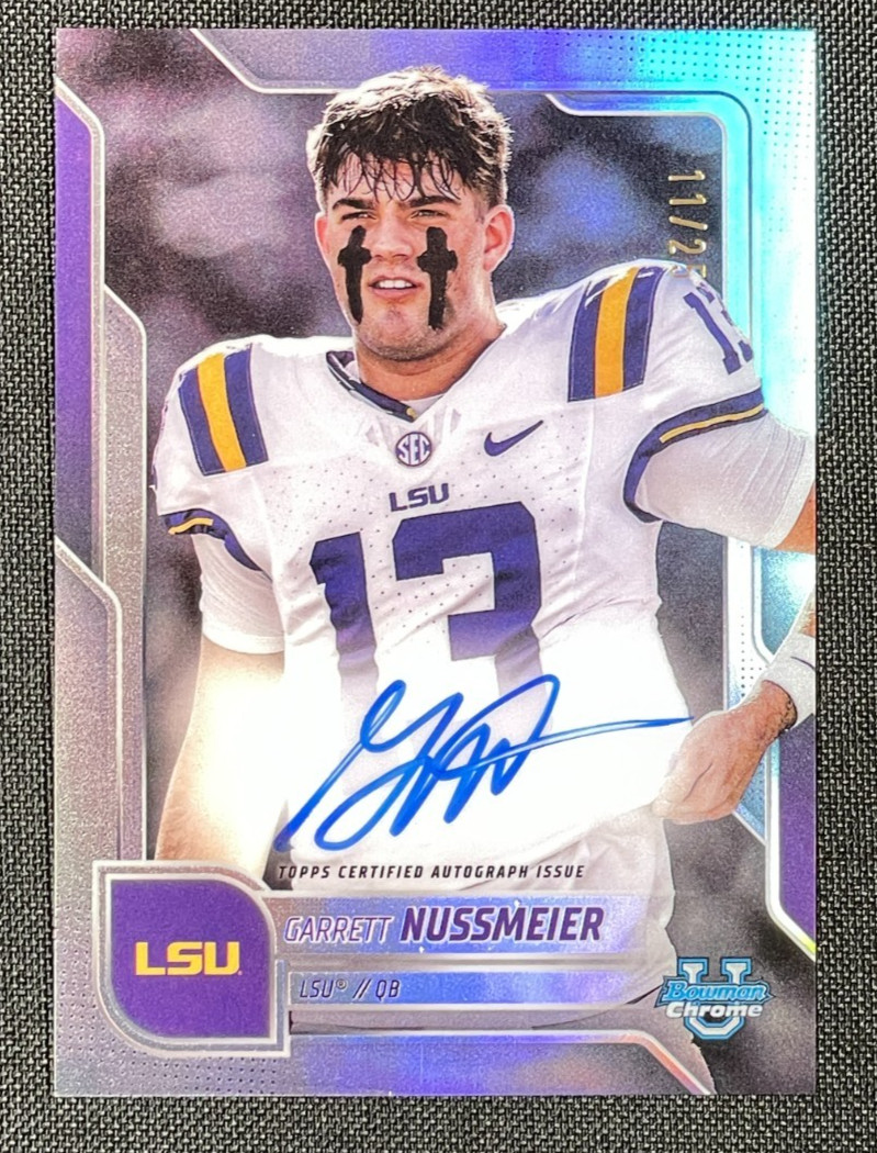 Garrett Nussmeier /25 Auto Image Variation 2025 Bowman University Chrome LSU