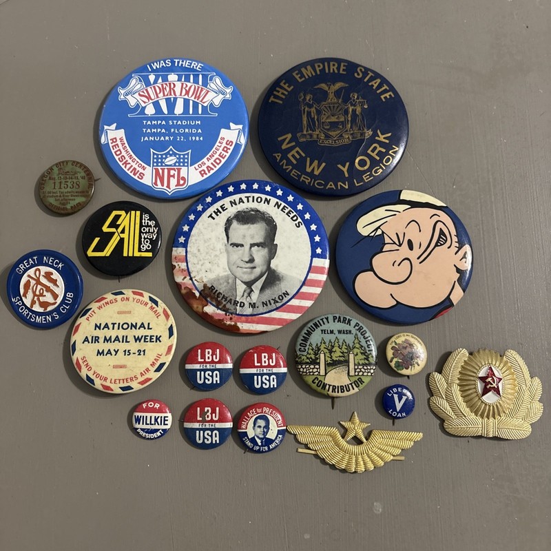 VINTAGE LOT OF OLD BUTTONS PINBACKS