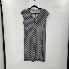 Talbots Black White Stripe Sheath Dress Small Preppy Office Business Casual