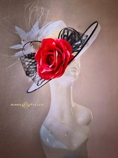 Red Rose Black White Kentucky Derby Hat Big Del Mar Races Hat Royal Ascot Hat