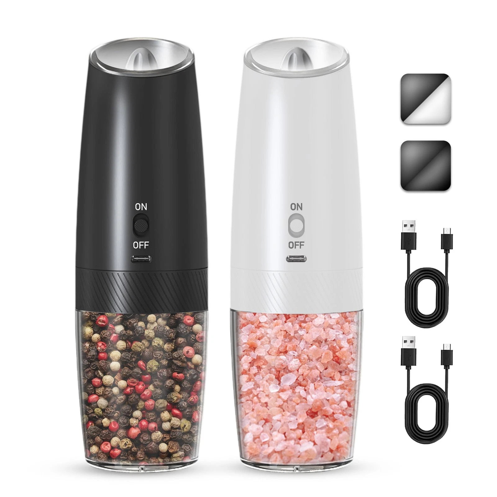 Rechargeable Salt and Pepper Grinder Set, Activated, Adjustable Coarseness, L...
