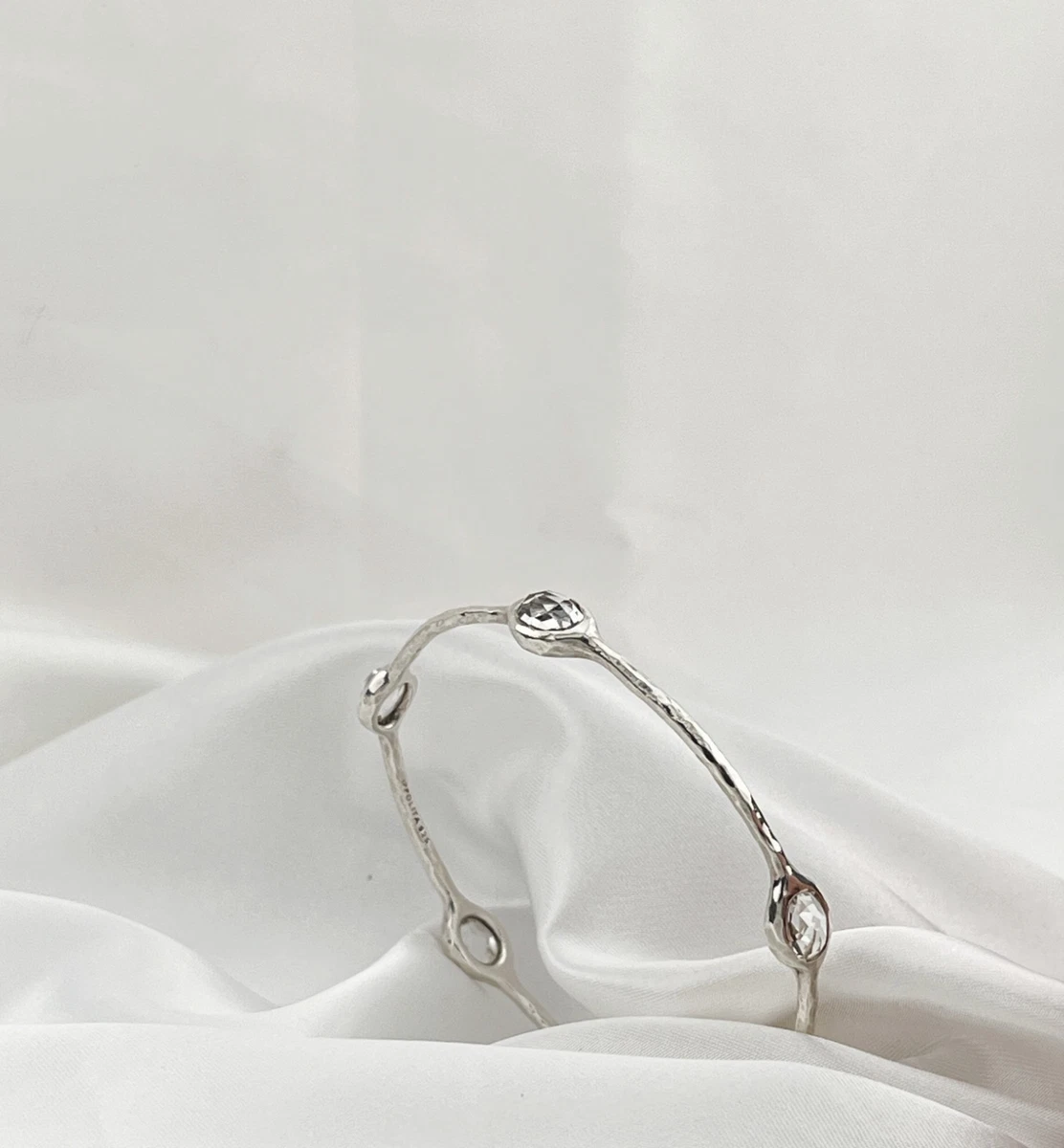 IPPOLITA STERLING SILVER 5 STONE CLEAR QUARTZ ROCK CANDY® BANGLE BRACELET
