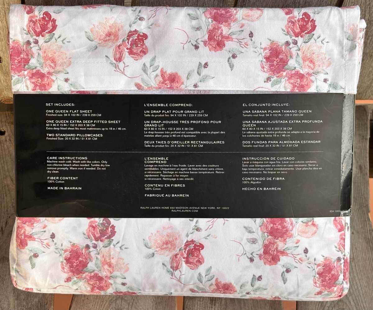 Ralph Lauren Queen Size Crisp Percale Cotton Sheet Set Large