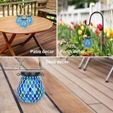 Stained Glass Mosaic Solar Lanterns Outdoor Waterproof Garden Decor Hanging