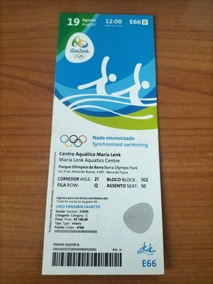 Used Ticket Olympic 19.08. 2016 Rio Olympia E66 Synchronised Swimming 1