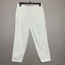 Ayr The Metropolitan Pants Women Size 10 White Pleated Cotton Twill Straight Leg