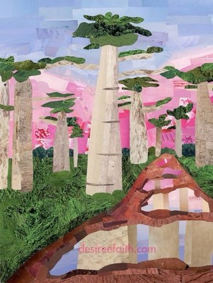 Baobab Trees in Madagascar Sunset   Original Magazine Collage Art