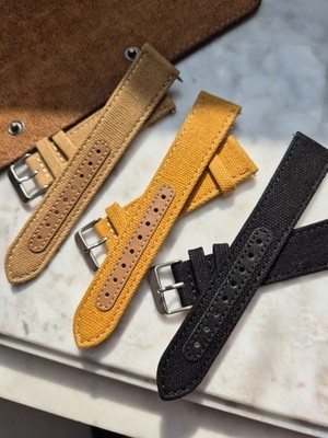 Beautiful 20mm Canvas Watch Band Mustard Black Sand