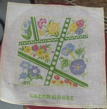 Vintage 1960s 70s 11 x 11 Hand Painted Needlepoint Canvas  Greenhouse  Florals