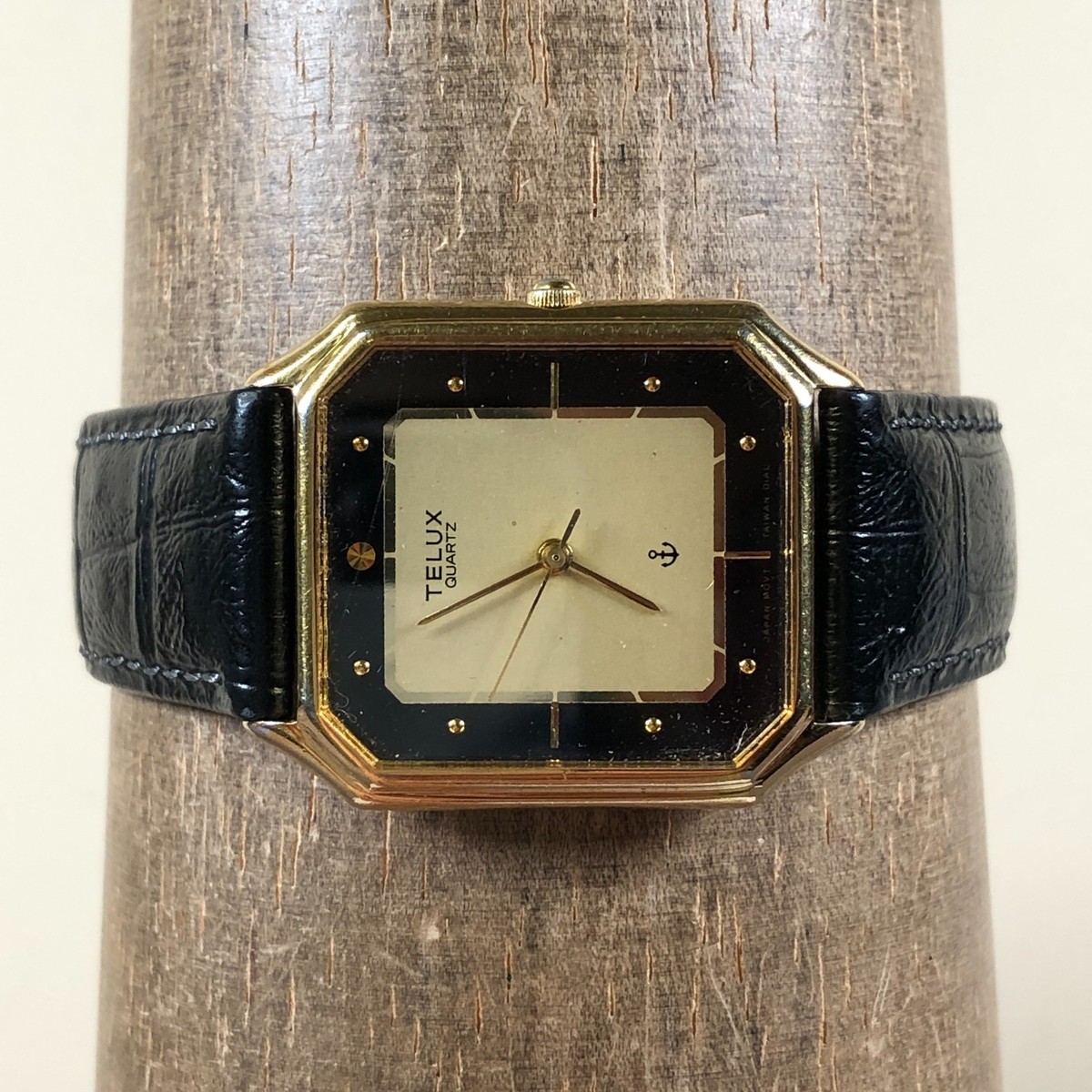 Vintage Telux Unisex Dress Black Leather Band Quartz Analog 28mm