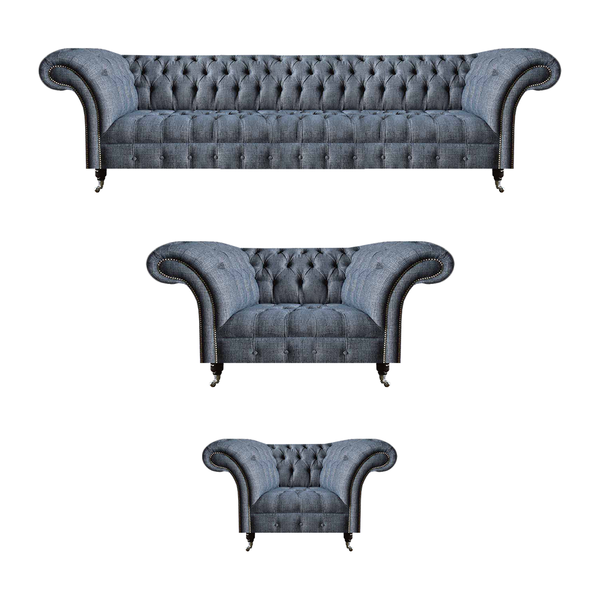 Hellgraue Chesterfield Sofas Designer Garnitur Wohnzimmer Couchen 3Tlg-image