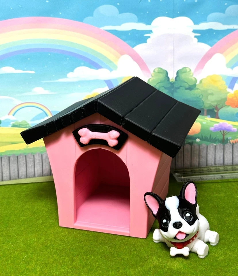 Bulldog Francés Articulado, Perro Impreso en 3D de 3" con caseta para Perros, Juguete Inquieto Animal Foto 3 de 4