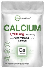 Micro Ingredients Calcium 1,200mg with Vitamin D3  K2, 300 Count Pack of 1 