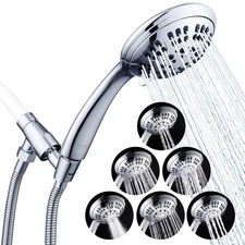 High Pressure Shower Head 6 Spray Setting with Adjustable Solid Brass Shower ...