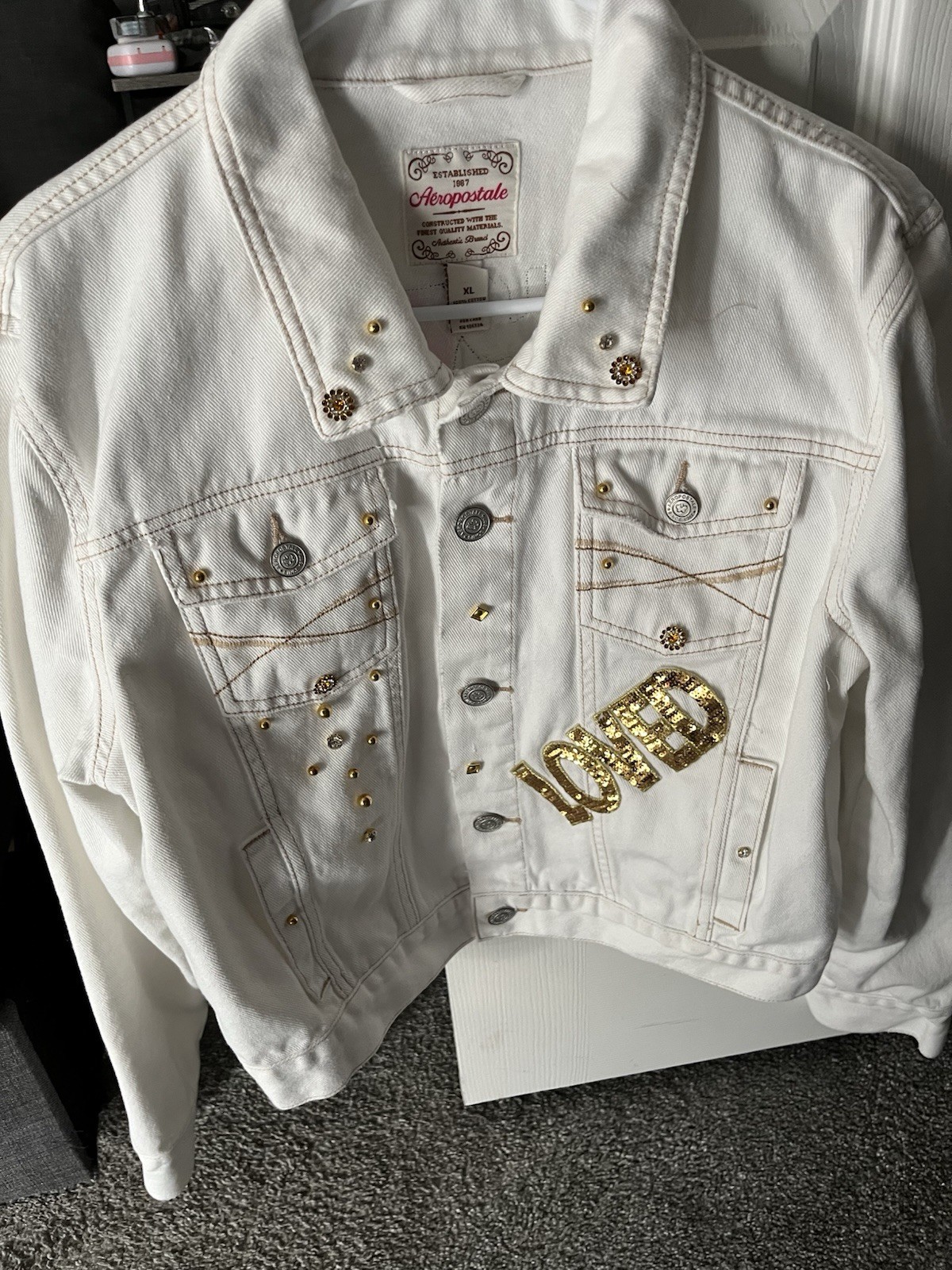 Customized-Patchwork white Aeropostale denim jack… - image 2