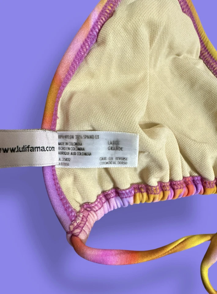 Luli Fama Miami Swim Set Size L Retro Dream Ruched Bottom Crystal Pink Tie Dye - Image 3 of 4