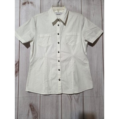 Riveted by Lee Womens Cream Short Sleeve Button Up Shirt Metal Buttons Size M