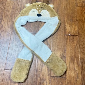 Claire's Reindeer Plush Hood Scarf Mittens Combo Brown Faux Fur Deer Antlers