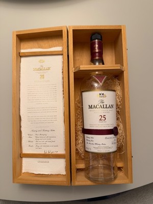 Macallan 25 Years Old Whiskey Box and Empty Bottle