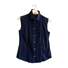 Prada Dark Blue Sleeveless Smocked Shirt Wome...