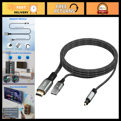 HDMI ARC/eARC to Optical Toslink SPDIF Audio Extractor Splitter 10ft Cable, USB