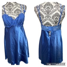 Morgan Taylor Satin Chemise Slip Dress Large Built In Bra Sheer Lace Stretch