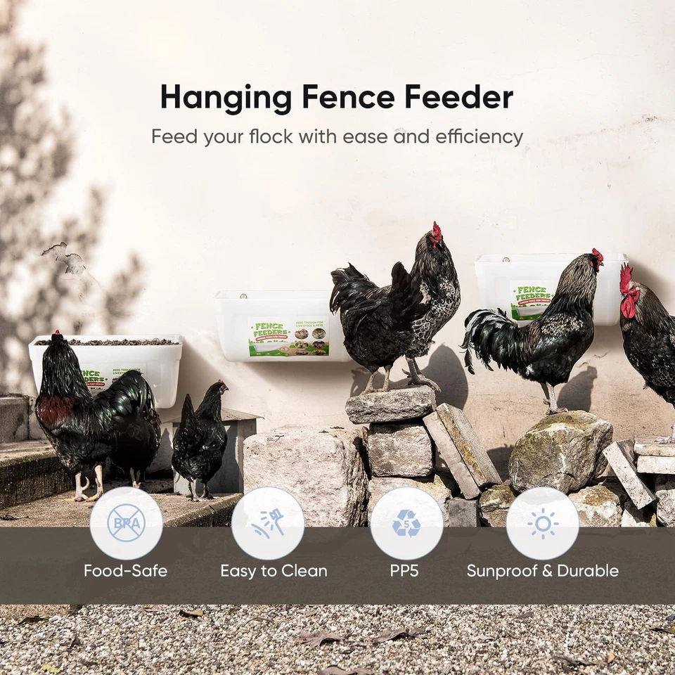 4 Pack Chicken Feeders, 4.5 Quart Goat Hanging Fence Feeders, with Hooks, Scr... - Image 3 of 4