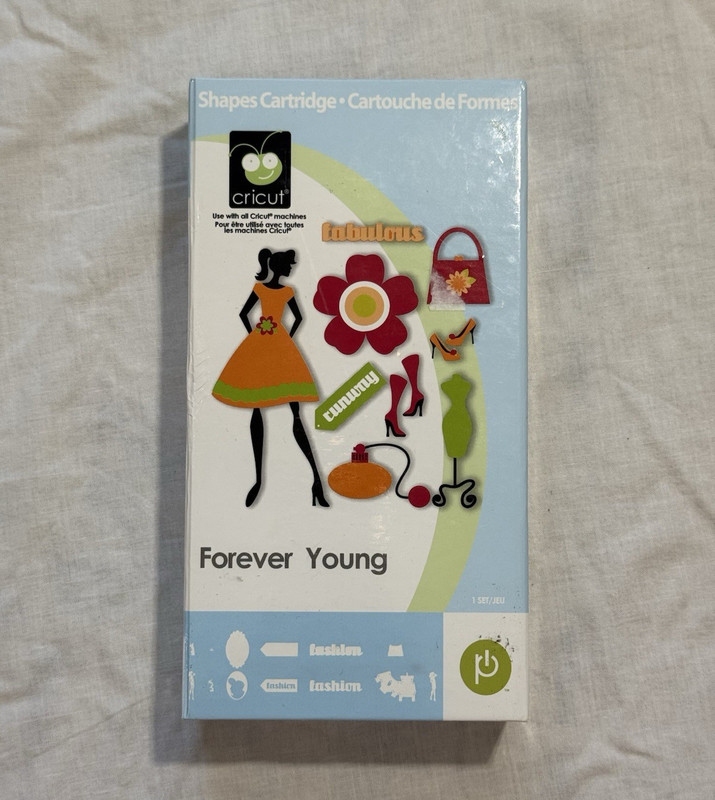 Cricut Forever Young Fashion Shapes Cartridge w/ Overlays & English Manual
