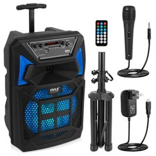 Pyle Bluetooth PA Speaker  Microphone System - Portable Karaoke Black