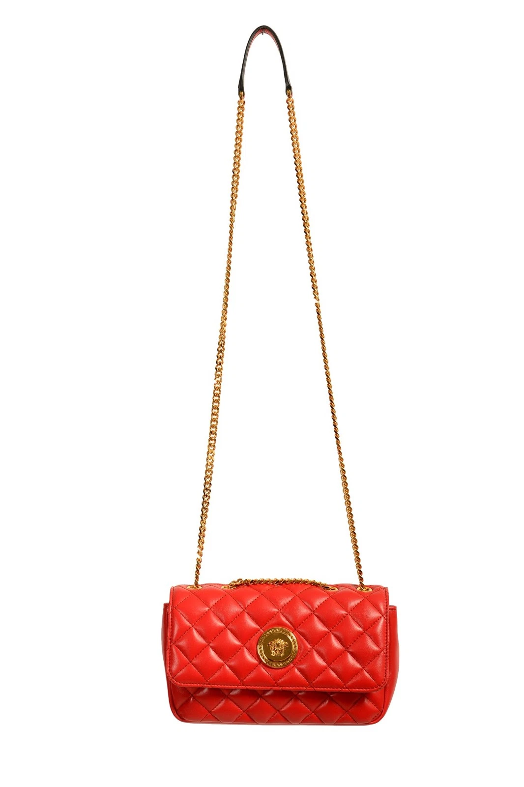 Versace — Versace Women's True Red Leather Gold Medusa Quilted Small Handbag Shoulder Bag