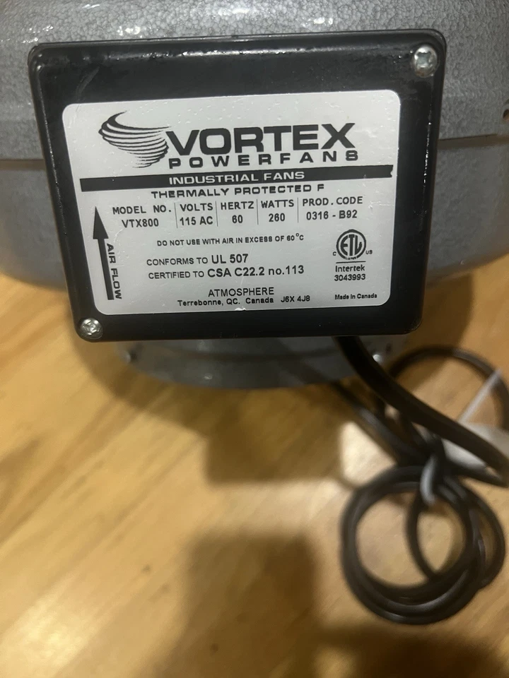 Vortex 8" VTX800 Powerfan Centrifugal Blower - Image 2 of 4