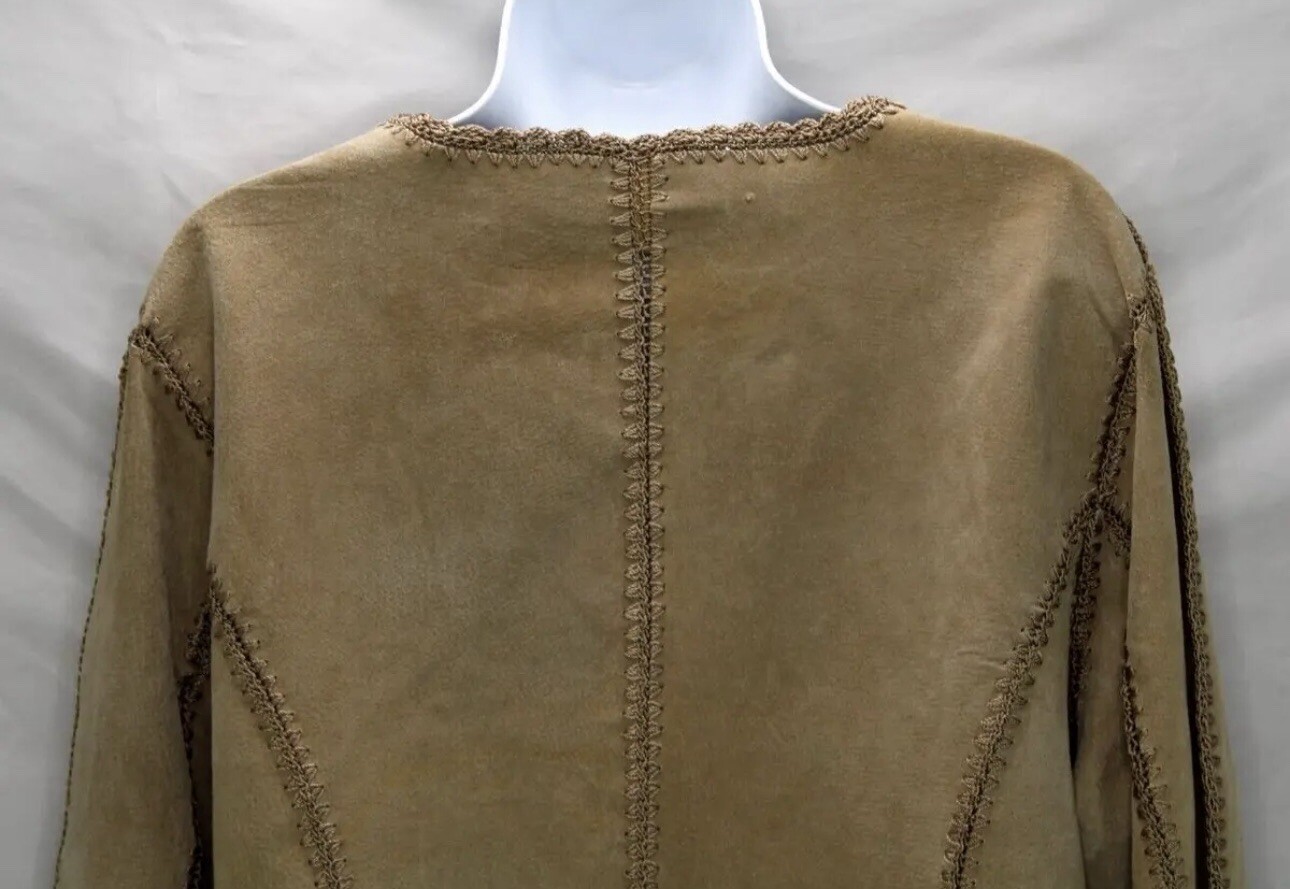 Suede Essentials Brown Patchwork Button Shirt Jac… - image 9