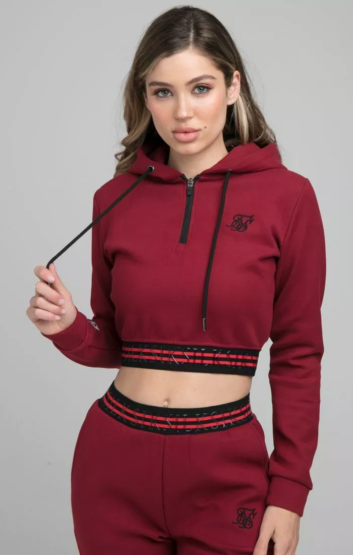 SikSilk Womens Exhibit Pro Cropped Hoodie Burgundy UK10 Small eBay