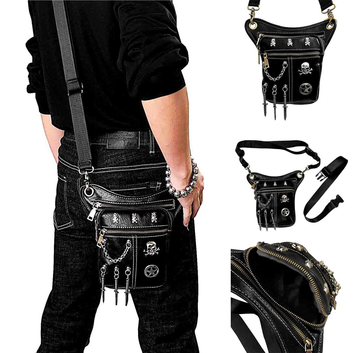 UNISEX GENUINE LEATHER BAG MAN BIKER GOTHIC STEAMPUNK ROCK PACK